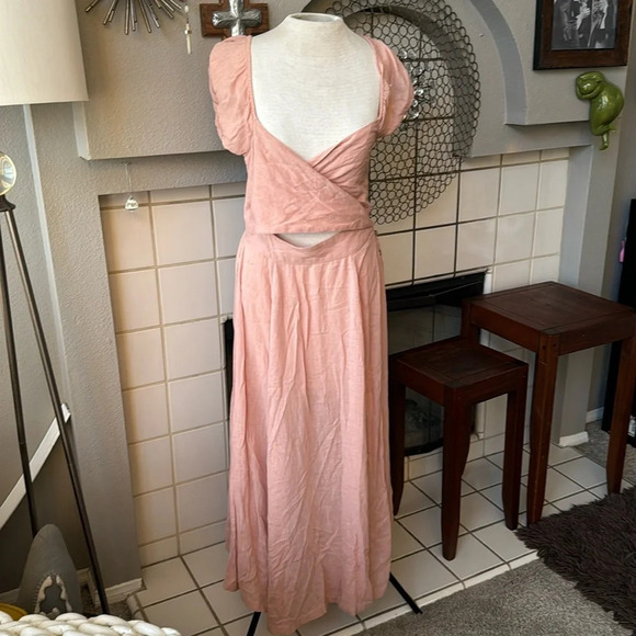 Free people cut out waist backless w/ wrap top small in a pinky peach color - Picture 4 of 12